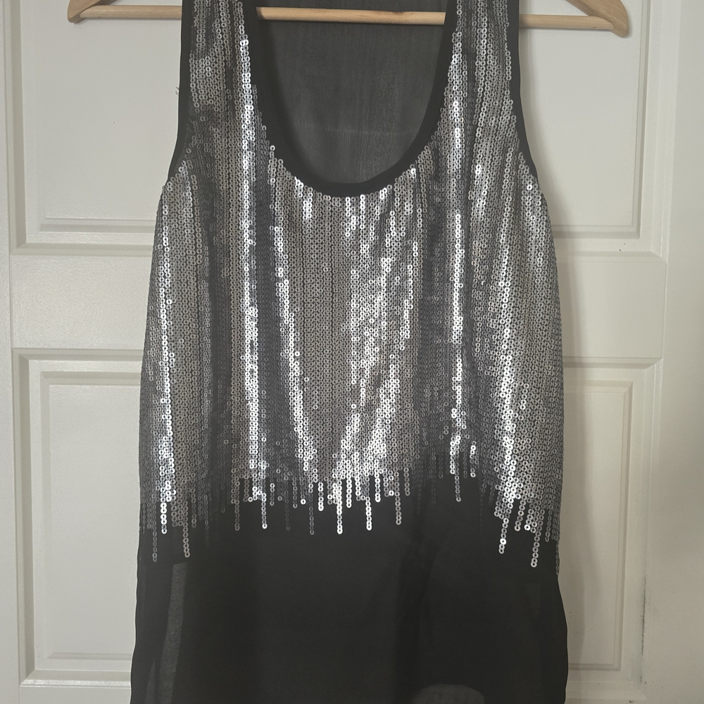 Fun & Flirt Black and Silver Sequin Top